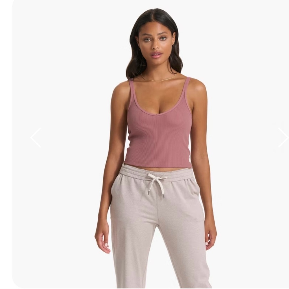 Vuori Pink Ribbed Crop Tank Top